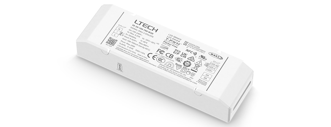 20W 100-700mA NFC CC DALI-2  tunable white LED driver SE-20-100-700-W2D