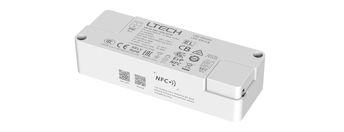 45W Ultra-small Non-dimmable CC Driver(NFC programmable,Soft start) SN-45-300-1050-G1NF